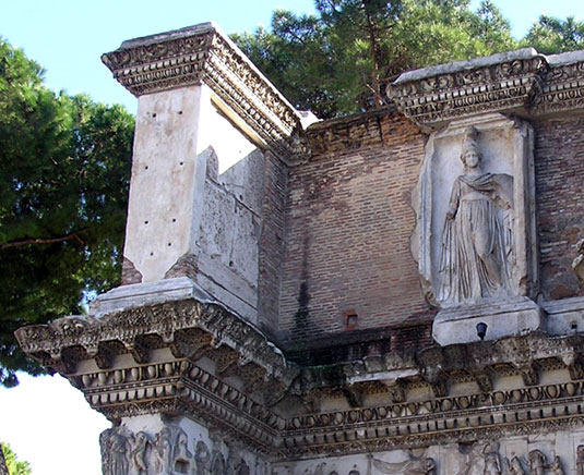 Coronamento dell'attico e cornice dell'ordine, da Roma, Foro di Nerva